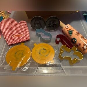 Kids baking set metal cookie stamps, cookie cutters, pancake stencils, rolling,